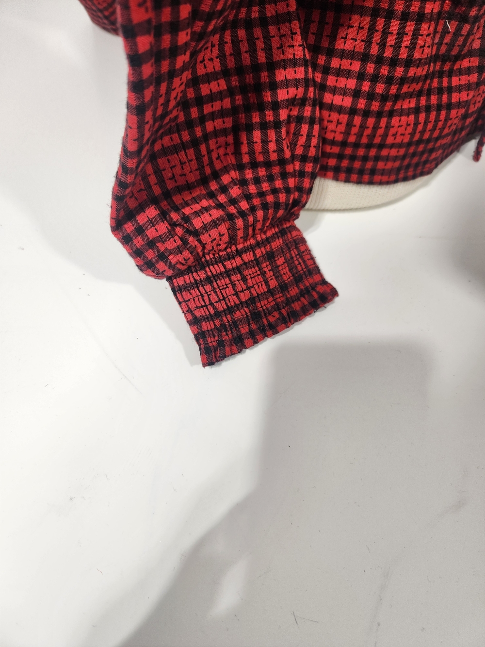 Red Plaid Ruffle Button-Front Women's Shirt - Picture 4 of 8